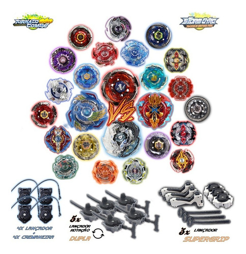 Kit 8 Beyblade Burst contra 4 Beyblade Led, 12 lanzadores y 3 empuñaduras