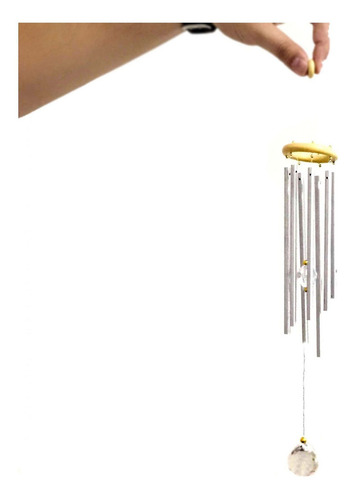 Mobile Sino Dos Ventos Com Cristal Prisma Feng Shui Metal Alumínio Mensageiro Espanta Espíritos Barulho Senhor 40cm