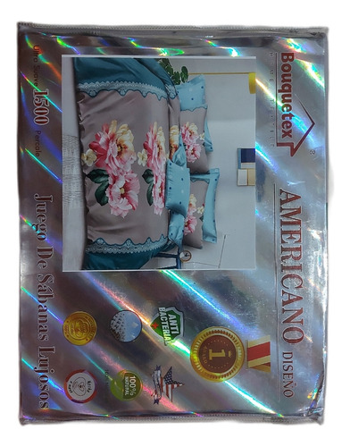 Juego Sábanas Bouquetex Amer 1 1/2 Plaza Twin 1500 Percale Gris Floreado