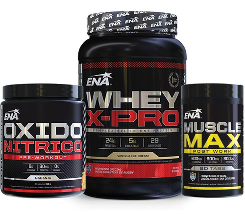 Whey X Pro 1kg+1 Oxido Nitrico+1 Muscle Max Fuerza Ena Sport