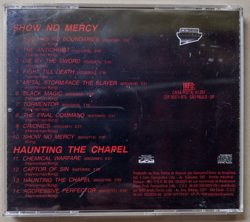 Cd Slayer Show No Mercy / Haunting The Chapel 2 Cds Em 1 (Usado)