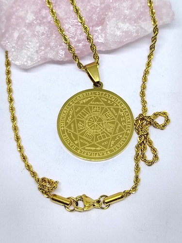 Medalla Sello 7 Arcángeles Con Cadena Acero Dorado Plateado