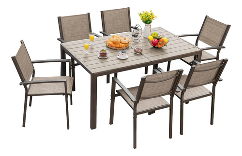 Juego De Comedor Para Patio De 7 Piezas, Muebles De Exterior