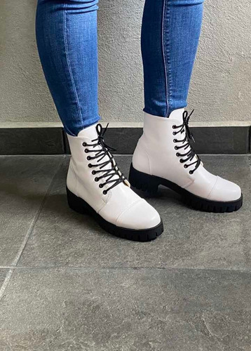 Botas Mujer Blanco Estilo Militar Con Agujetas Dama Moda | Envío gratis