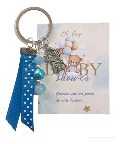 30 Llaveros Baby Shower Listón Azul