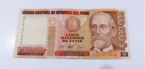 Billete De 5 Millónes De Intis Antonio Raimondi Original C1