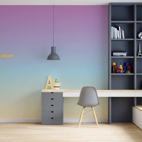 Imagem 1 de 4 de Papel De Parede Adesivo Degradê Roxo Azul E Verde N05177 Rol