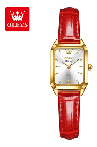 Relógios de quartzo retrô de couro quadrado Olevs para mulheres, cor da pulseira: vermelho