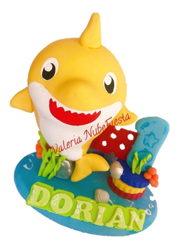 Cake Topper Baby Shark Vela Pastel Pasta Francesa Cumpleaños