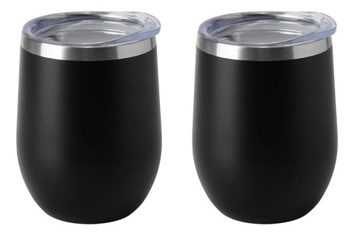 Vasos Termicos Acero Inoxidable Frío Y Calor 340ml Set De 2 Color Negro