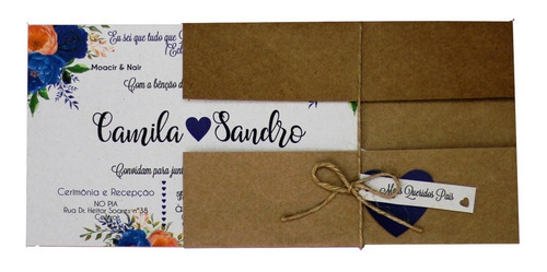 Imagem 1 de 6 de 55 Convite De Casamento Azul Barato Noivado Personalizado