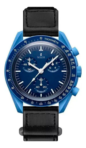 Reloj Unisex Seger 1982 Original Moonswatch Elegante Sport Color de la malla Negro Color del bisel Azul