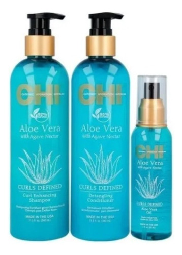 Chi Kit Aloe Vera Curl Care Kit Sh/ Ac/ Oil/ Cabello Rizado