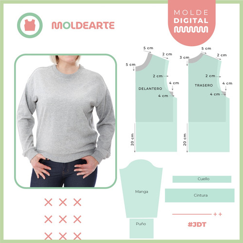 Moldearte Moldería Digital - Buzo Básico - A4 - 6 Talles