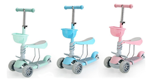 Scooter Patin Asiento Y Canasta 3 Ruedas Con Luces