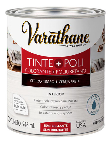 Tinte+poliuretano Para Madera Semi Brillante Varathane 946ml Color Cerezo/Negro