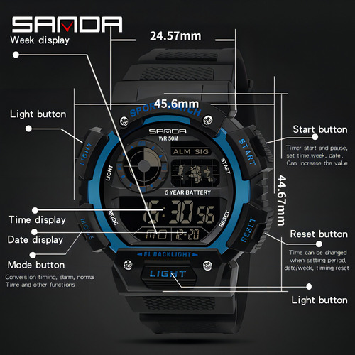 Relojes Cronógrafo Sanda Digital A Prueba De Agua color negro