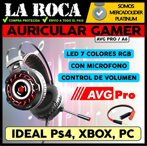 Auricular Led Rgb Gamer Microfono Gaming Xbox Ps4 Pc
