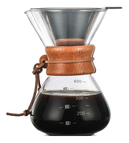 Chemex De 400 Ml Vidrio  Con Filtro De Acero Inoxidable