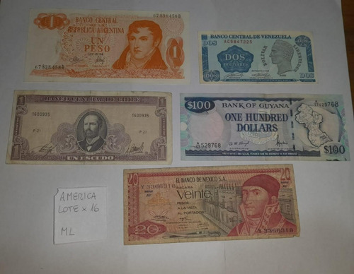 Billetes America. Lote X 16 Unidades