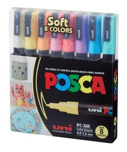 Marcadores Pintura Posca Japan 1m X8 Soft Colours 0.7mm