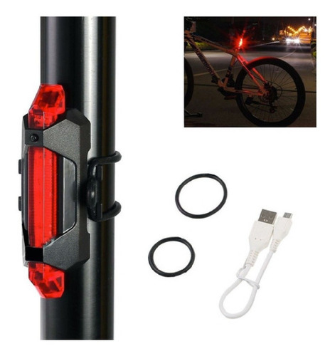 Luz Led Bicicleta Recargable Usb Roja - Trasera Color Rojo