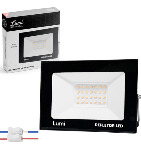 Refletor Super Micro Led Holofote Pro 50w Bivolt Prova D'água Cor Da Luz Branco Quente Lumi