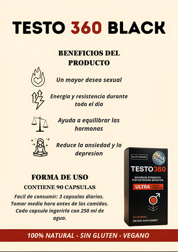 Testo 360 Black Musculacion Y Virilidad Natural 90 Capsulas Sin Sabor