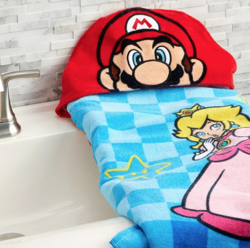 Toalla Con Capucha Niños Baño/playa Mario Bros 100% Algodón Color Rojo
