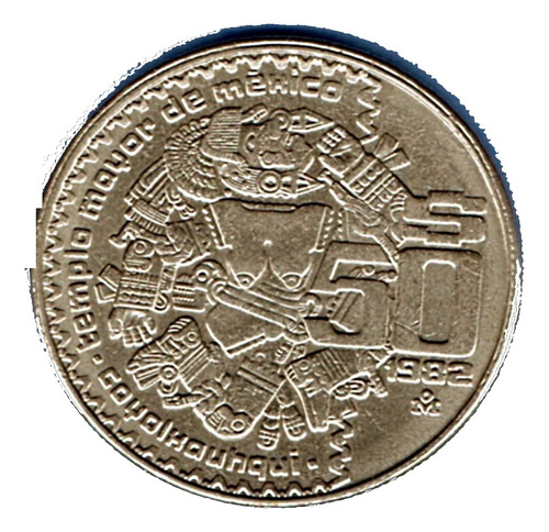 Moneda Antigua50 Pesos Coyolxauhqui 1982 Templo Mayor