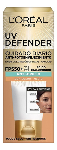 Protector Solar L'oréal Paris Uv Defender Anti Brillo Con Color Tono Medio Fps 50 40g