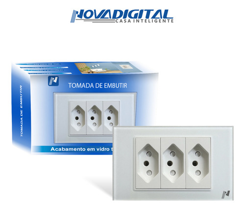 Tomada Tripla Comum 10a E 20a 110v E 220v Vidro Novadigital Cor Branca