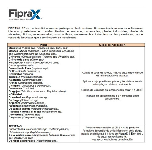 Veneno Cucarachas Y Termitas Fiprax 250 Ml Control Efectivo