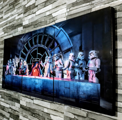 Cuadro Tríptico Star Wars Parodia Última Cena Imagen Real Color Negro Color Del Armazón Negro