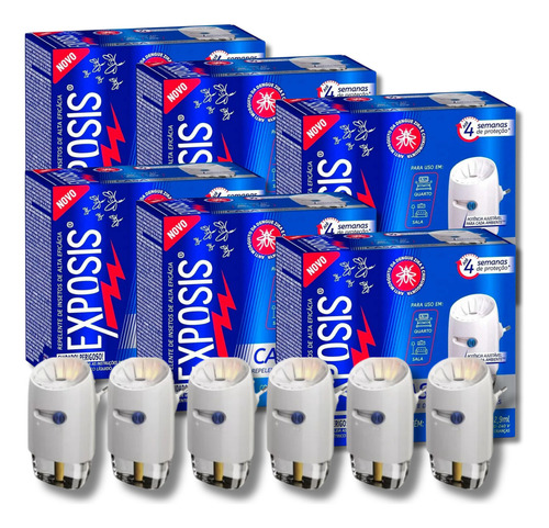 6 Aparelhos Repelente Elétrico + Refil Exposis Casa 32,9ml