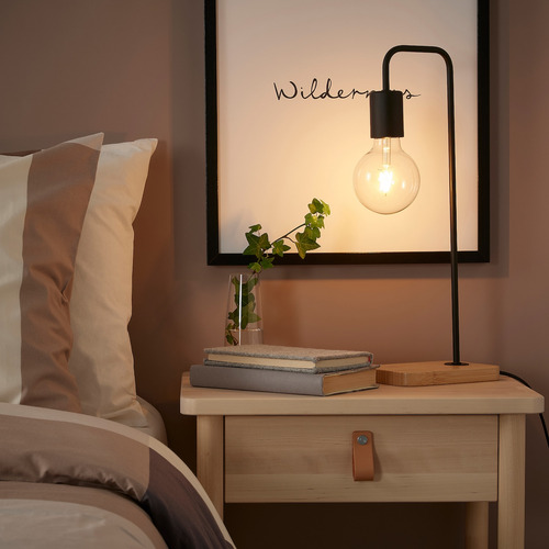 Lámpara De Mesa Minimalista Madera Negro Recámara Sin Foco