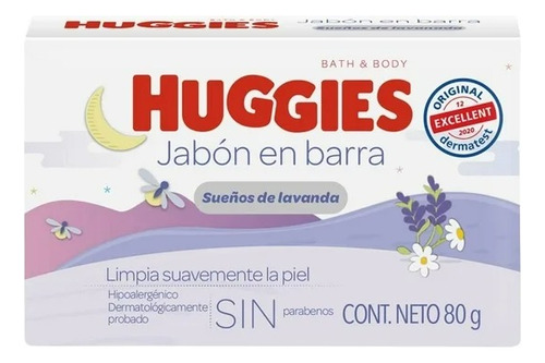 Jabón En Barra Huggies Sueños De Lavanda Hipoalergénico 80 G