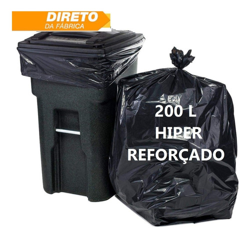 Saco De Lixo 200l  C/35 Un Preto Hiper Reforçado Forte 0,14