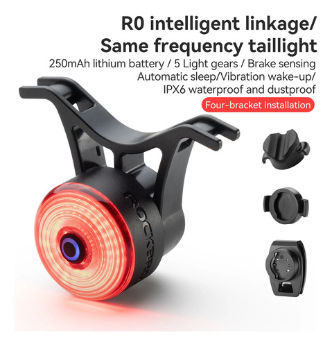 Luz Trasera Bicicleta Inteligente Impermeable Rockbros Negro