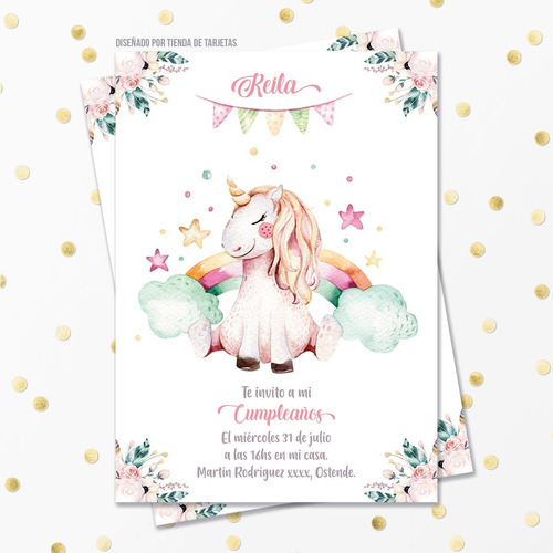 Invitación Digital + Imprimible - Unicornio Y Arcoiris