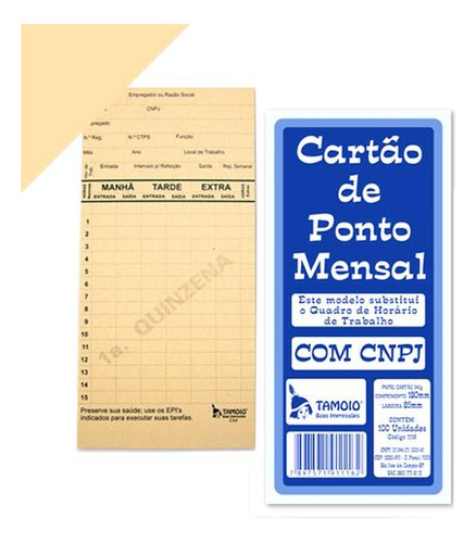 Bloco De Cartão De Ponto Mensal C/ Cnpj 100 Unidades Tamoio