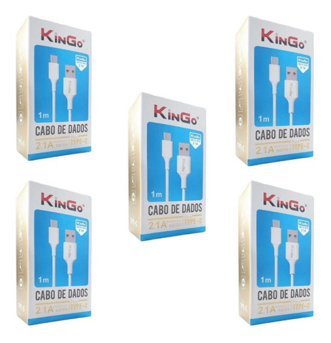 Kit 5 Cabos Usb-c Kingo Branco 1m 2.1a Para Redmi Note 9 Pro