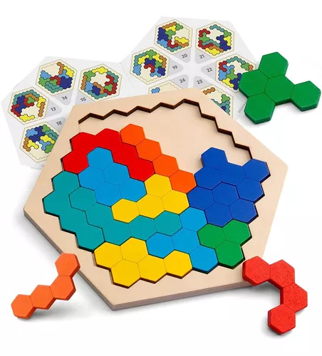 Quebra-cabeça hexagonal tangram, brinquedos de quebra-cabeça de