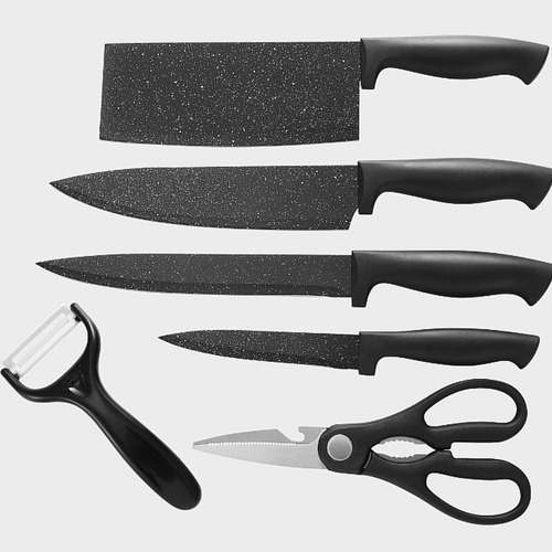 Kit Faqueiro 6 Peças Preto Aço Inox Para Cozinha E Churras