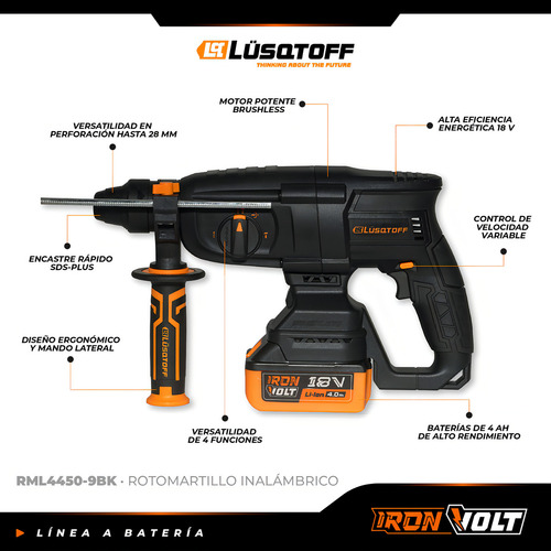 Rotomartillo Inalámbrico Brushless Lüsqtoff - Rml4450-9bk -