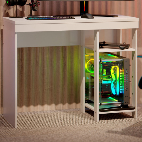 Mesa Escrivaninha Gamer Beta 2 Prateleiras Branco