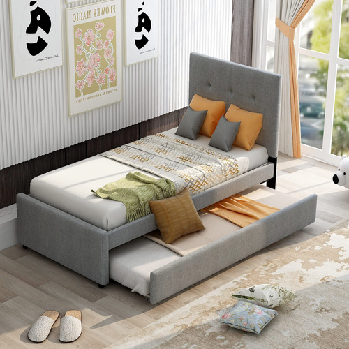 Plebs Home Cama De Plataforma De Lino Tamano Individual, Con