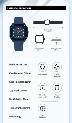 Reloj De Negocios De Cuarzo Naviforce Con Esfera Cuadrada Y