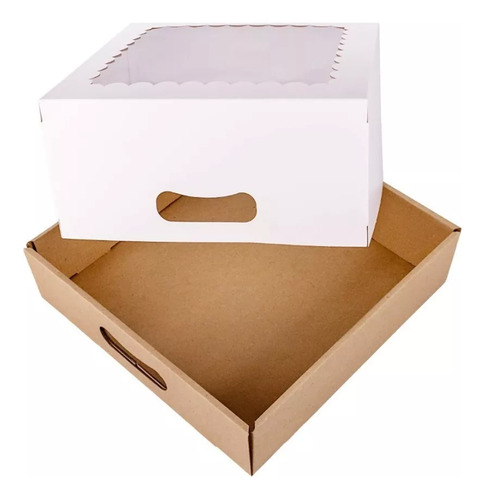 10 Cajas Para Desayuno 25 X 25 X 12 Con Visor Base Reforzada Blanco Base Cartón Reforzado