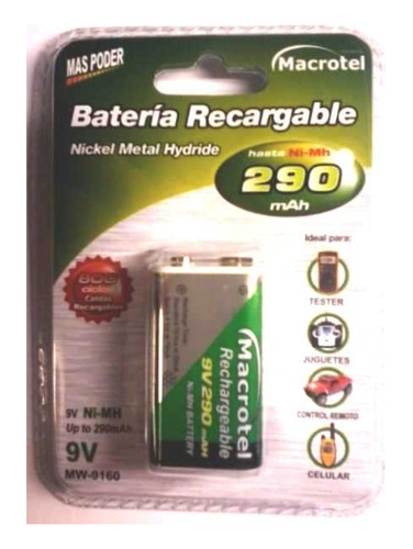 Bateria Recargable 9v 290ma, Pila